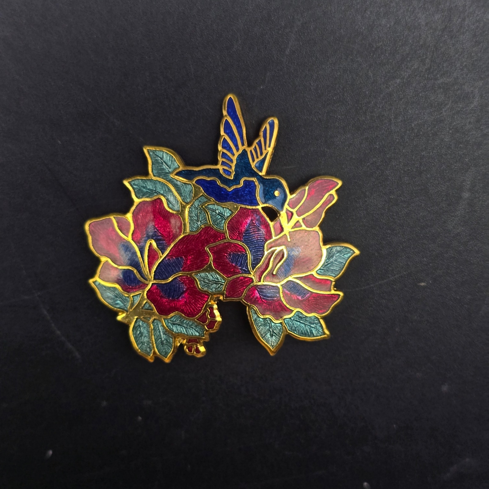 Cloisonne Enamel Hummingbird Brooch Vintage Spring Costume Jewelry 16$